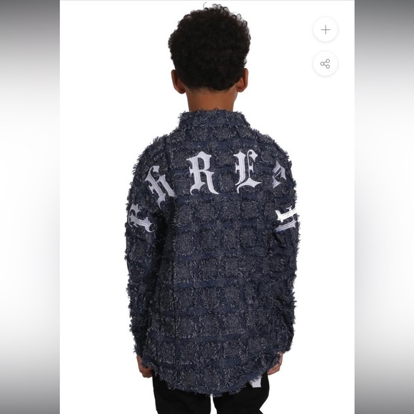 NWT KLEEP Kids Boys Sz 7/8 Embroidered Light Weight Shirt Navy Fumo Button Down - Picture 7 of 10